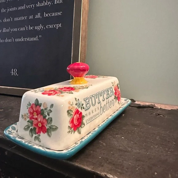 Pioneer Woman Floral Ceramic Butter Dish and Utensil holder Set - Picture 7 of 10